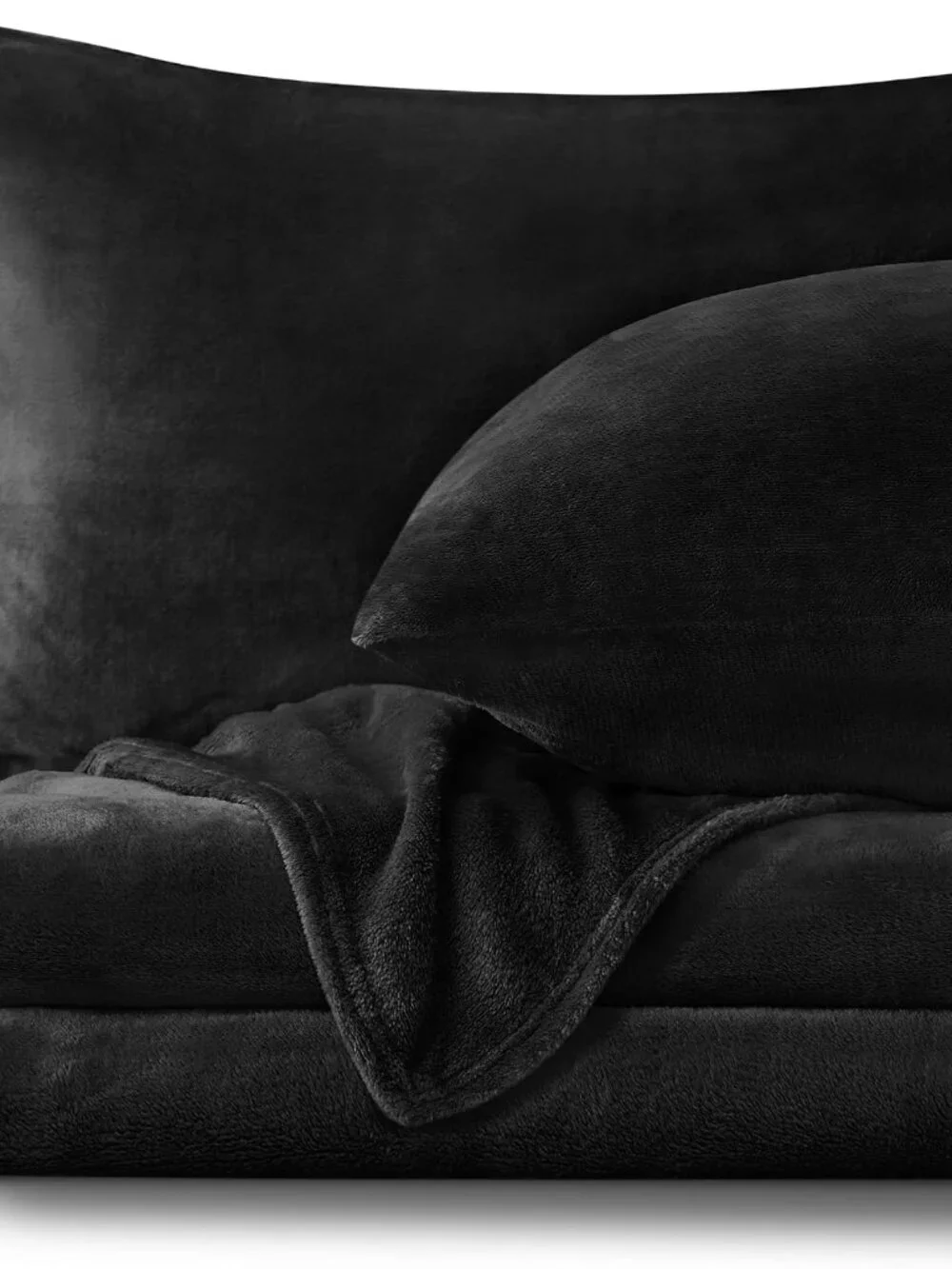 BEDELITE Flannel Sheets Queen Size, Black, 4 Pieces Soft Double-Sided Plush